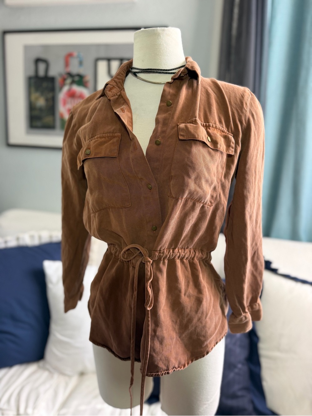 Casual Drawstring Utility Jacket - Brown